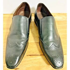 John Louis Men's Black Leather Wingtip Slip-On Dress Shoes Size 10 US